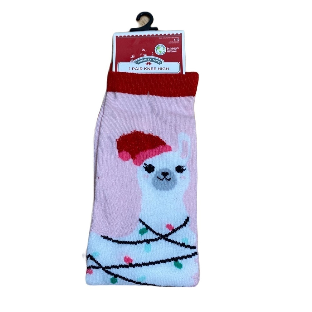 Holiday Time Pink Llama Knee High Socks NEW 4-10 Christmas Lights Women’s